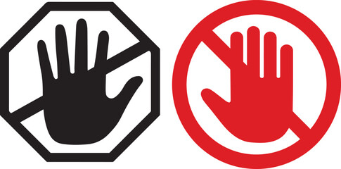 Stop hand symbol stop sign. No entry. Black arm in a red crossed circle.eps