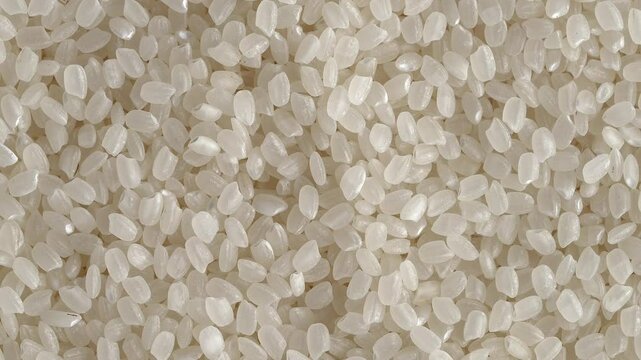 Macro video of korean rice. Close up of korean sushi rice on rotating disk.