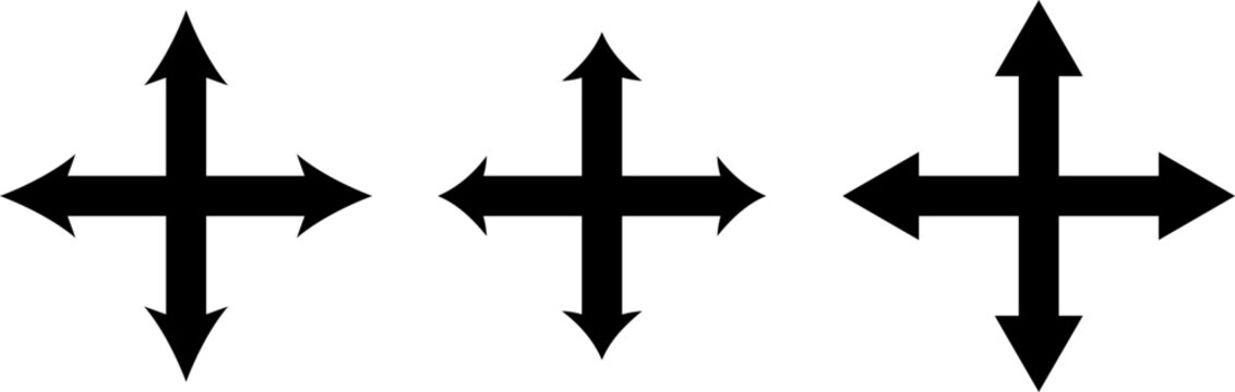 Four Way Arrow icon set. directions up down left and right. directional cross arrow icons. arrows four direction symbol
