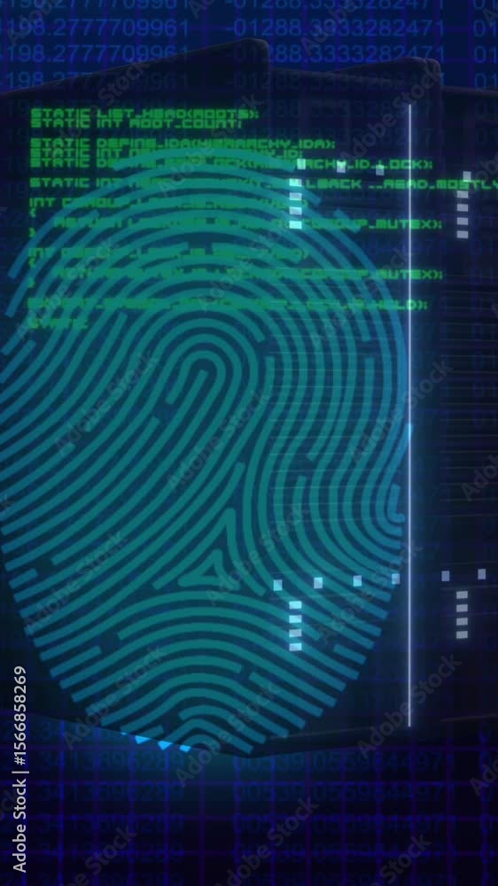 Aufkleber animation of biometric fingerprint over computer servers