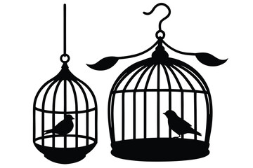 vintage birdcages with birds.eps
