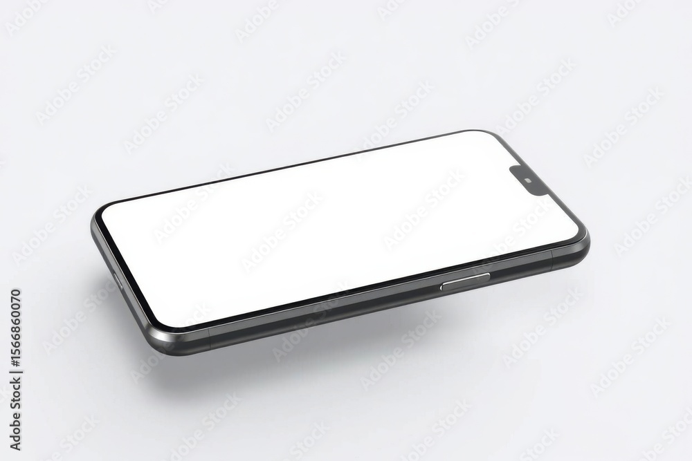 Poster sleek smartphone with a blank white screen, ideal for mockups or showcasing user interface designs.