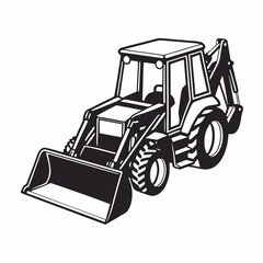 Naklejka premium Illustration of a backhoe loader with a front bucket and rear digging arm in black and white style created with generated ai