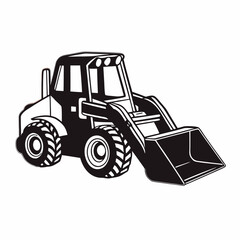 Naklejka premium Illustration of a black and white skid steer loader with a large bucket in a side view design created with generated ai