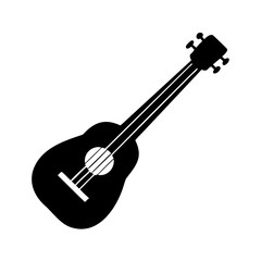 Illustration of a black ukulele with strings and tuning pegs on a white background in simple vector style created with generated ai