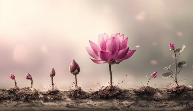 Lotus Blossom Stages From Seed to Bloom - A Visual Representation of Growth and Transformation for Meditation, Yoga or Spiritual Theme