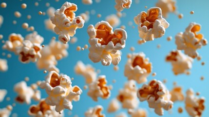 Popped popcorn bursts, filling the air with playful, energetic whimsy