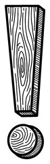 Black and White Outline Line Art Drawing of a Wooden Exclamation Mark Symbol with Textured Grain