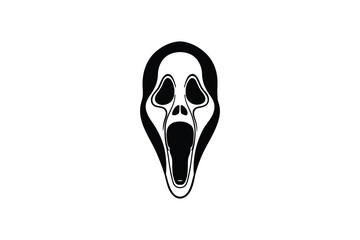 Scream Ghost Mask Illustration Horror Icon in Black and White Silhouette