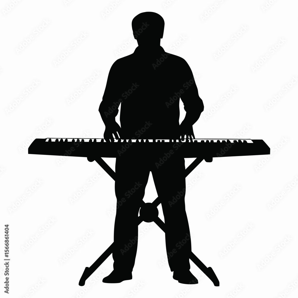 Poster silhouette of a musician playing a keyboard with a stand in a well lit studio environment image crea