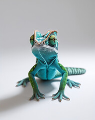 Studio Shot of a Chameleon Isolated on White Background