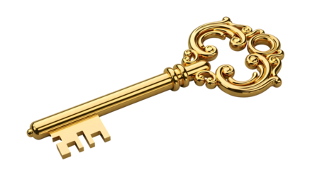 Ornate gold key on black background