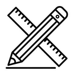 Pencil and ruler outline vector icon 
