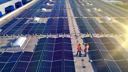 A bird's-eye view of a solar panel field highlights the vast potential of renewable energy and the...