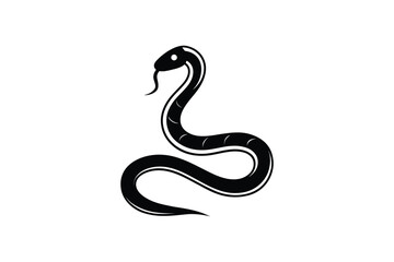 Elegant Snake with Tongue Silhouette on White Background