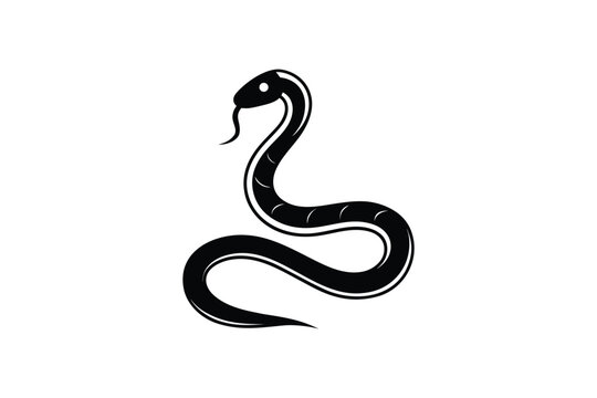 Elegant Snake with Tongue Silhouette on White Background