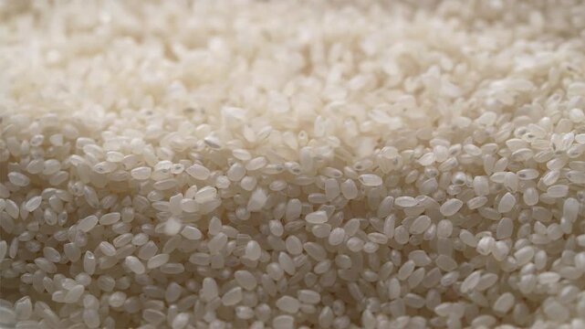 Macro video of korean rice. Close up of korean sushi rice on rotating disk.
