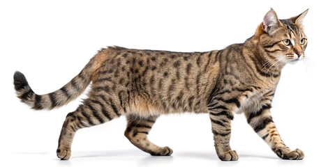 Portrait of a magnificent Secretarybird standing tall against a clean white background