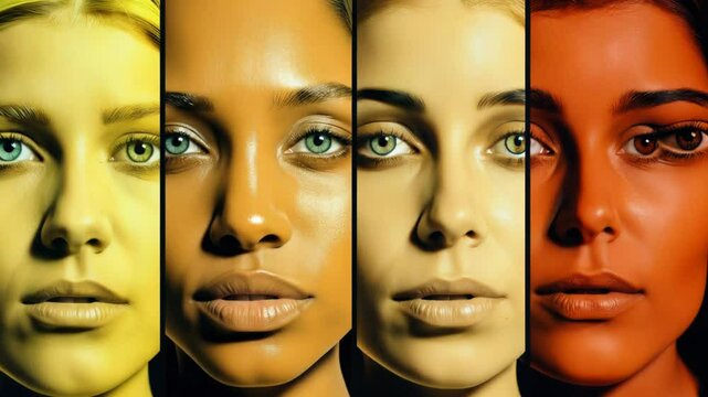 A diverse group of people with variously colored skin tones come together for a photo shoot