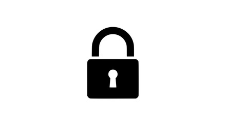 A simple black silhouette of a padlock with a keyhole is shown against a white background
