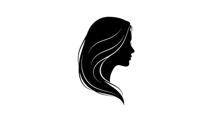 Elegant Woman Silhouette Profile with Flowing Long Hair Vector Graphic