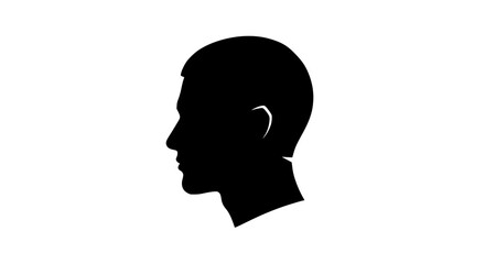 A stark black silhouette of a man's head and shoulders viewed from the side against a pure white background