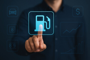 Touchscreen Fuel Pump Icon Concept with Digital Interface and Business Analytics – Futuristic Gas Station Technology Visualization for Commercial Use