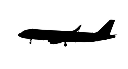 Commercial Passenger Airplane Side View Silhouette Against White Background