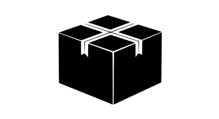 Black silhouette of a sealed cardboard box with crossing tape on top viewed from a slight angle
