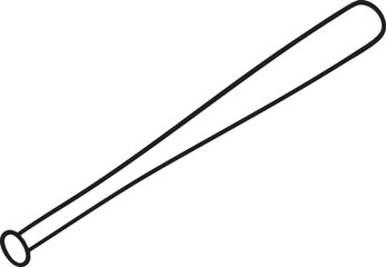 Simple Black and White Line Drawing of a Baseball Bat Isolated on a White Background This