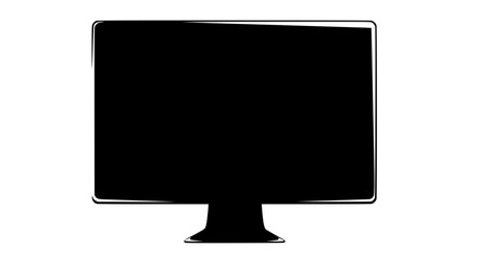 Black Silhouette of a Modern Computer Monitor with a Stand Against a White Background