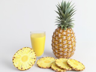 Fresh pineapple juice and slices for healthy summer diet