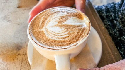 Cappuccino Heart Latte Art In White Cup