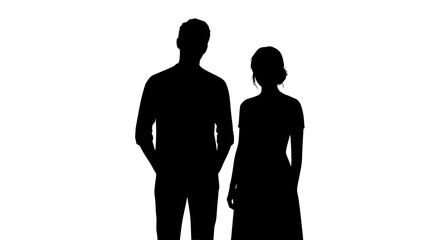 Silhouette of a Man and Woman Standing Together Side by Side