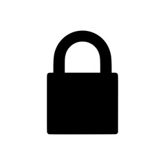 A simple black padlock icon representing security and privacy protection on a white background