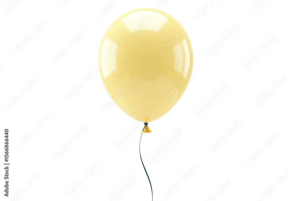 Fototapete single perfectly spherical light yellow latex balloon with a slender dark blue string trailing, isol