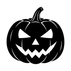 Spooky Black Halloween Jack O Lantern with Glowing Orange Face and Stem