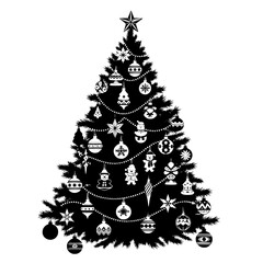 Festively Decorated Pine Tree Adorned with Ornaments and Lights for Holiday Celebrations