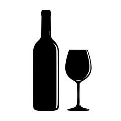 A Silhouette of a Wine Bottle and a Wine Glass Standing Together Ready to Serve