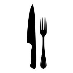 Simple Black Silhouette of a Knife and Fork Representing Dining and Food Preparation