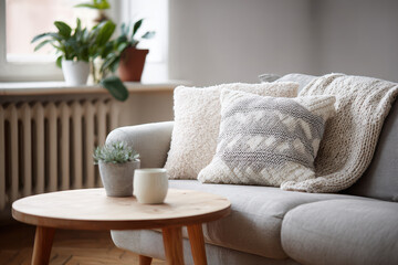 A serene, ultrabright minimalistic apartment interior, showcasing efficient use of space. 