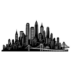 Fototapeta premium Captivating Cityscape Silhouette of Modern Architecture and Bridges at Dusk