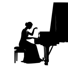 Elegant Woman in Formal Gown Gracefully Playing Grand Piano