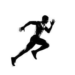 Athletic man in silhouette in a dynamic running pose on a white background