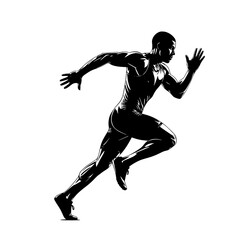 Dynamic Black Silhouette of a Muscular Athlete in Mid-Stride