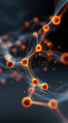 Orange spheres connected by translucent lines in a network.