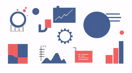 colorful flat infographic elements including charts, graphs, and abstract business icons