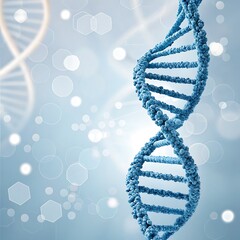 Blue abstract background featuring a 3D DNA helix, symbolizing genetic research and molecular biotechnology in health and life science