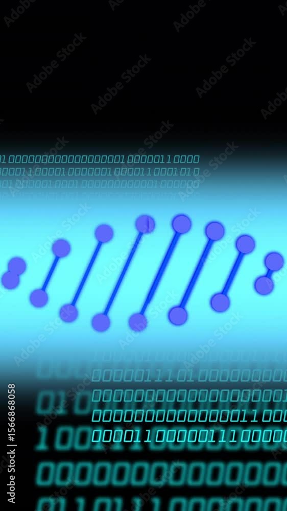 Poster animation of dna strand over data processing on black background