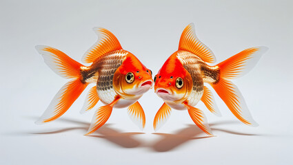 Pair of Goldfish Isolated on White Background